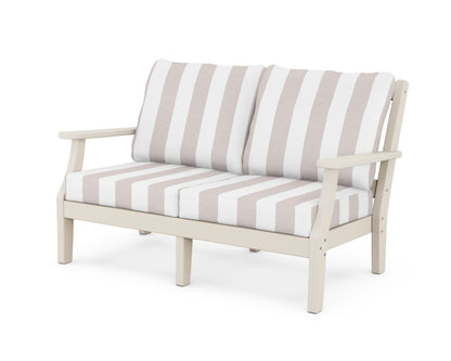 Martha Stewart by POLYWOOD® Chinoiserie Deep Seating Loveseat in Sand / Cabana Stripe Dune Burlap