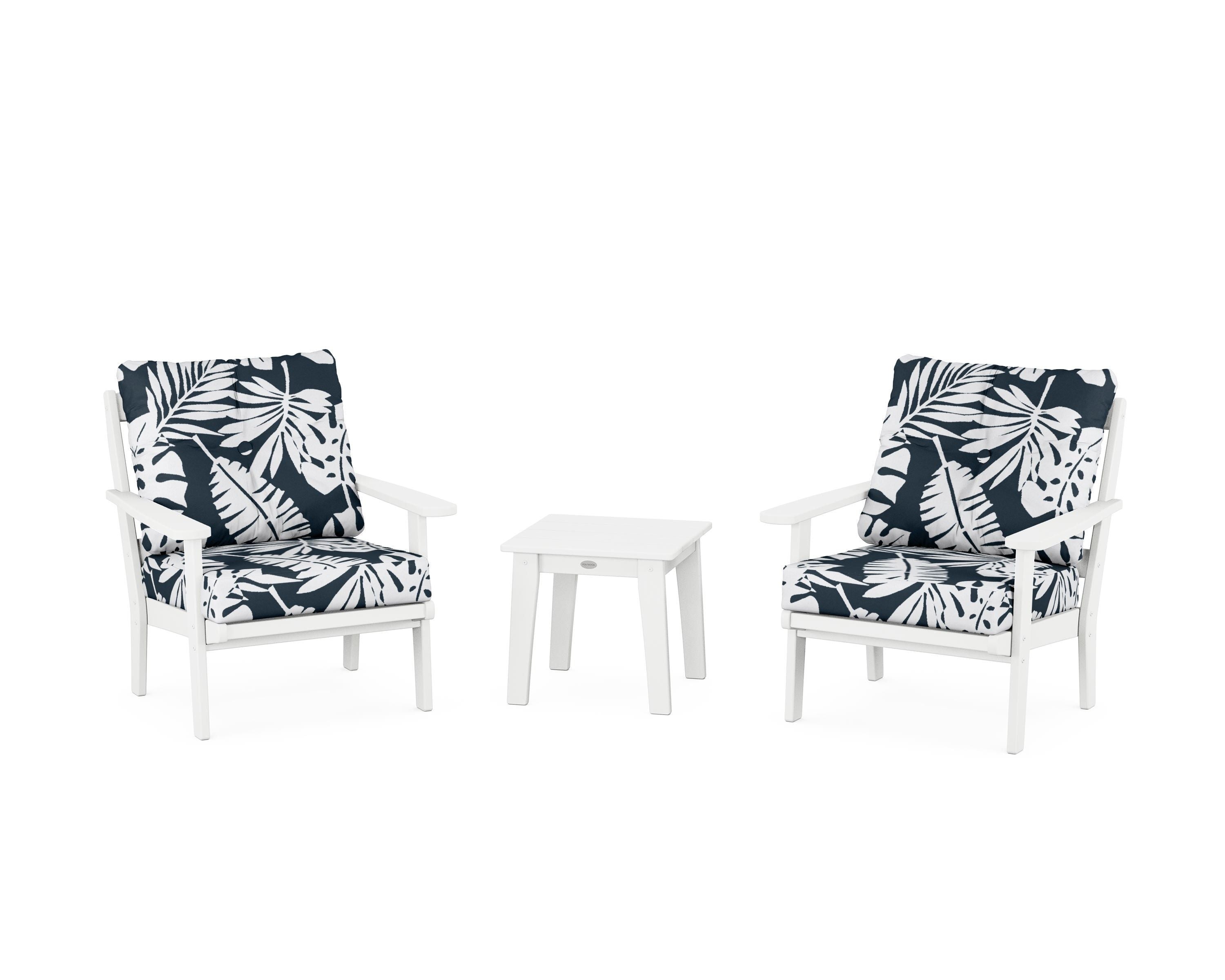 POLYWOOD® Mission 3-Piece Deep Seating Set in White / Leaf Marine Indigo