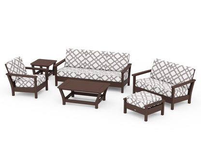 POLYWOOD® Harbour 6-Piece Outdoor Living Set in Mahogany / Trellis Grey Mist