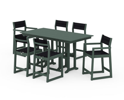 POLYWOOD® EDGE Sling 7-Piece Farmhouse Counter Set in Green / Black Sling