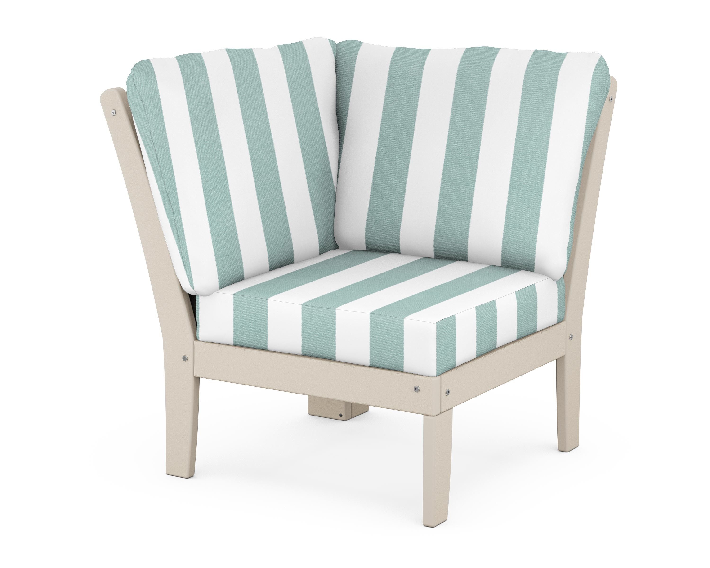 POLYWOOD® Braxton Modular Corner Chair in Sand / Cabana Stripe Glacier Spa