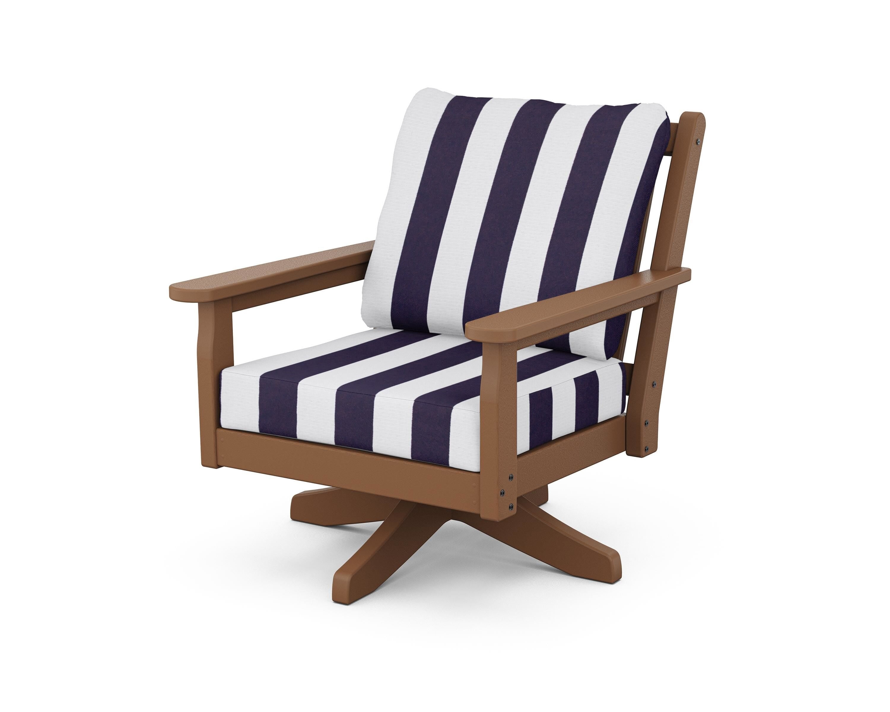 POLYWOOD® Chippendale Deep Seating Swivel Chair in Teak / Cabana Stripe Navy
