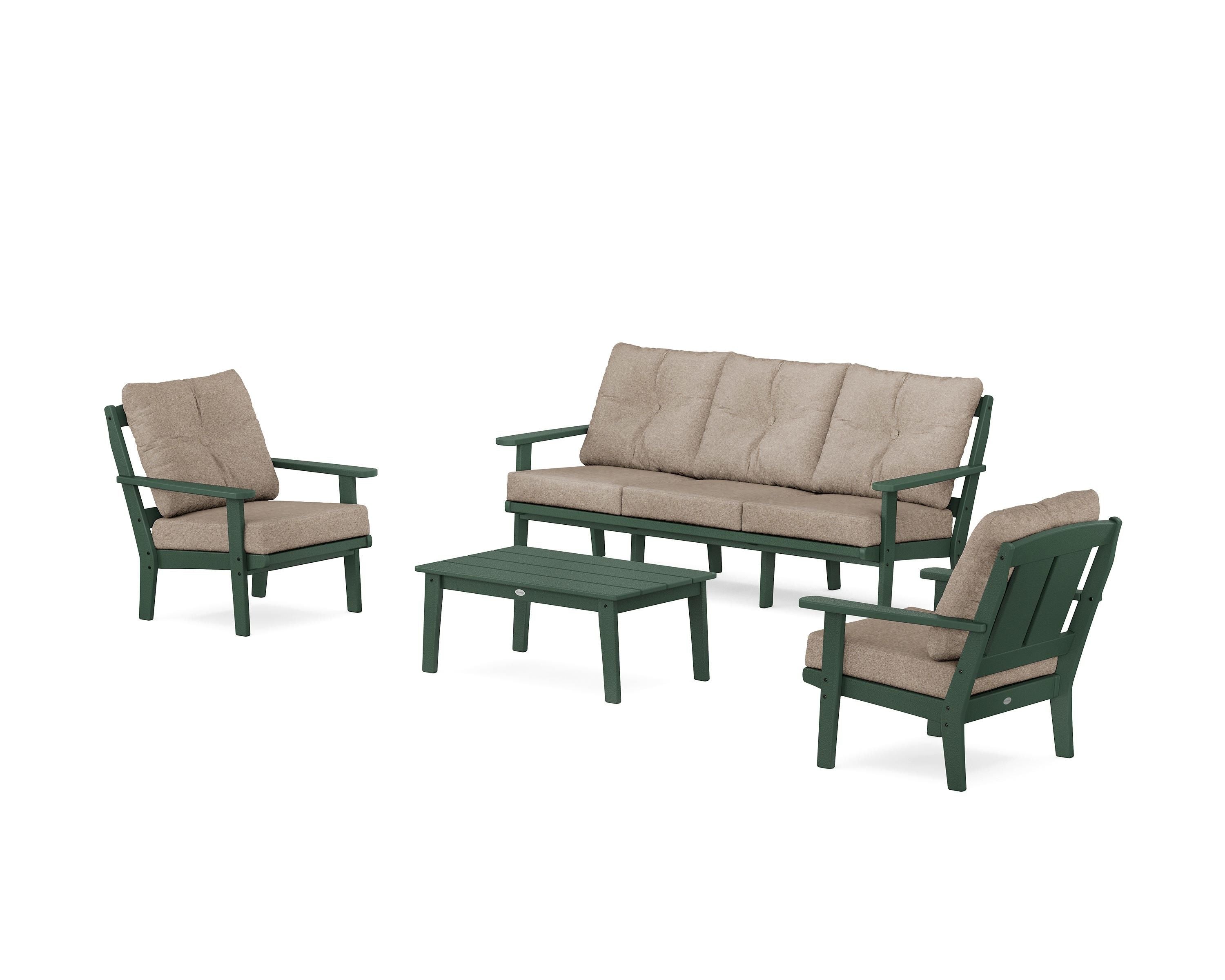 POLYWOOD® Mission 4-Piece Deep Seating Set with Sofa in Green / Spiced Burlap