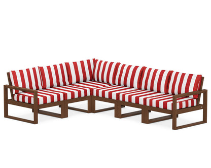 POLYWOOD® EDGE 6-Piece Modular Deep Seating Set in Teak / Cabana Stripe Crimson