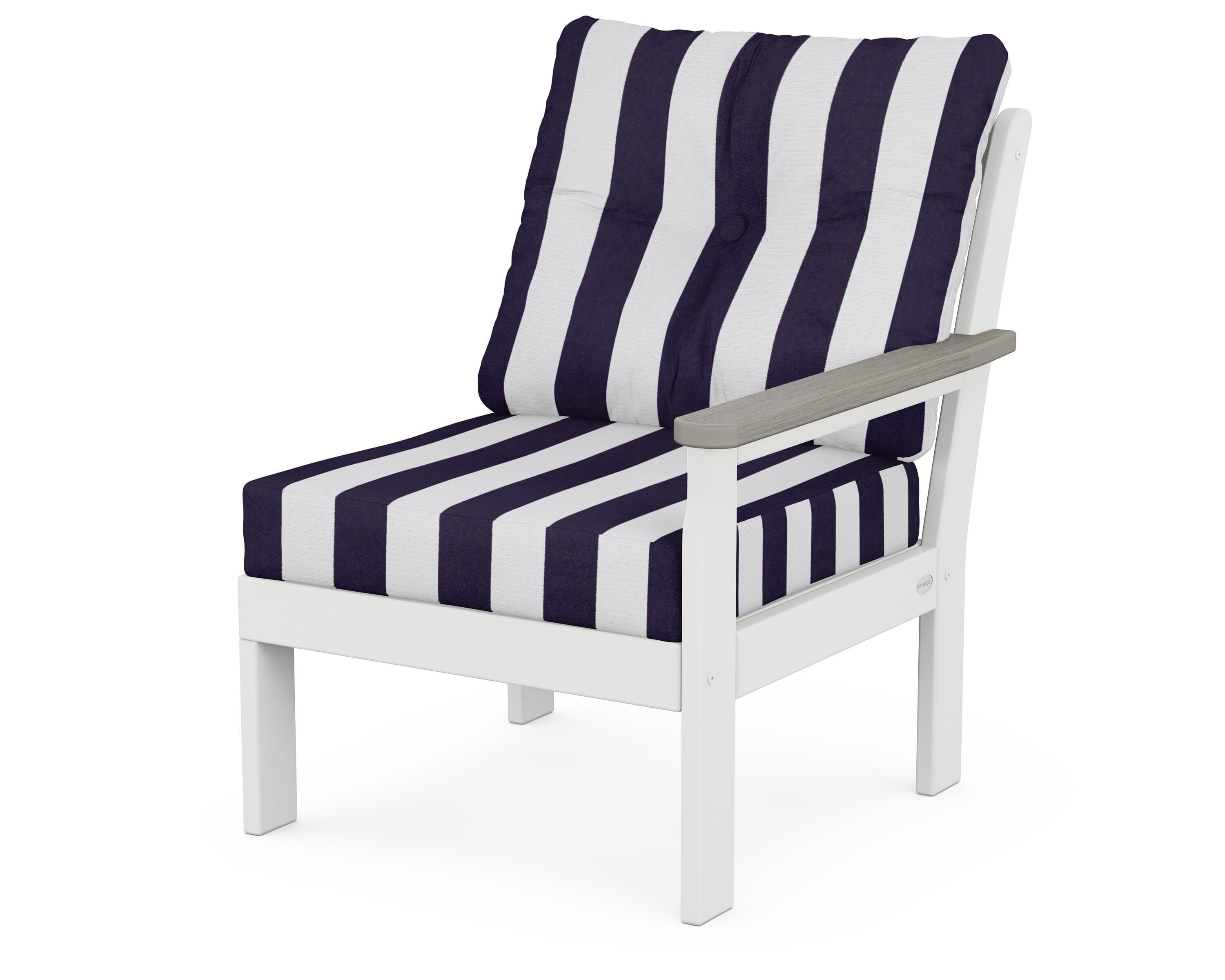 POLYWOOD® Vineyard Modular Right Arm Chair in White / Driftwood / Cabana Stripe Navy