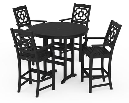Martha Stewart by POLYWOOD® Chinoiserie 5-Piece Round Farmhouse Bar Set in Black