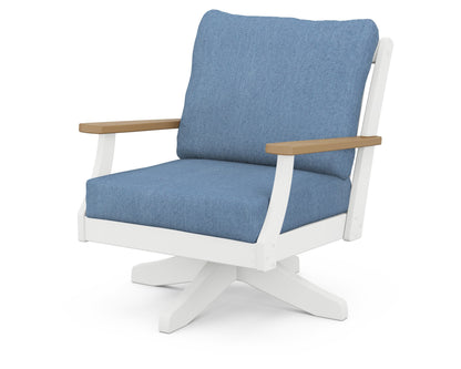POLYWOOD® Braxton Deep Seating Swivel Chair in White / Natural / Sky Blue