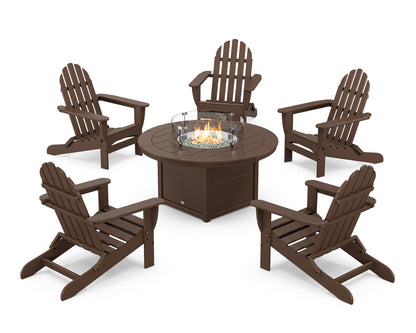 POLYWOOD® Classic Folding Adirondack 6-Piece Conversation Set with Fire Pit Table in Mahogany