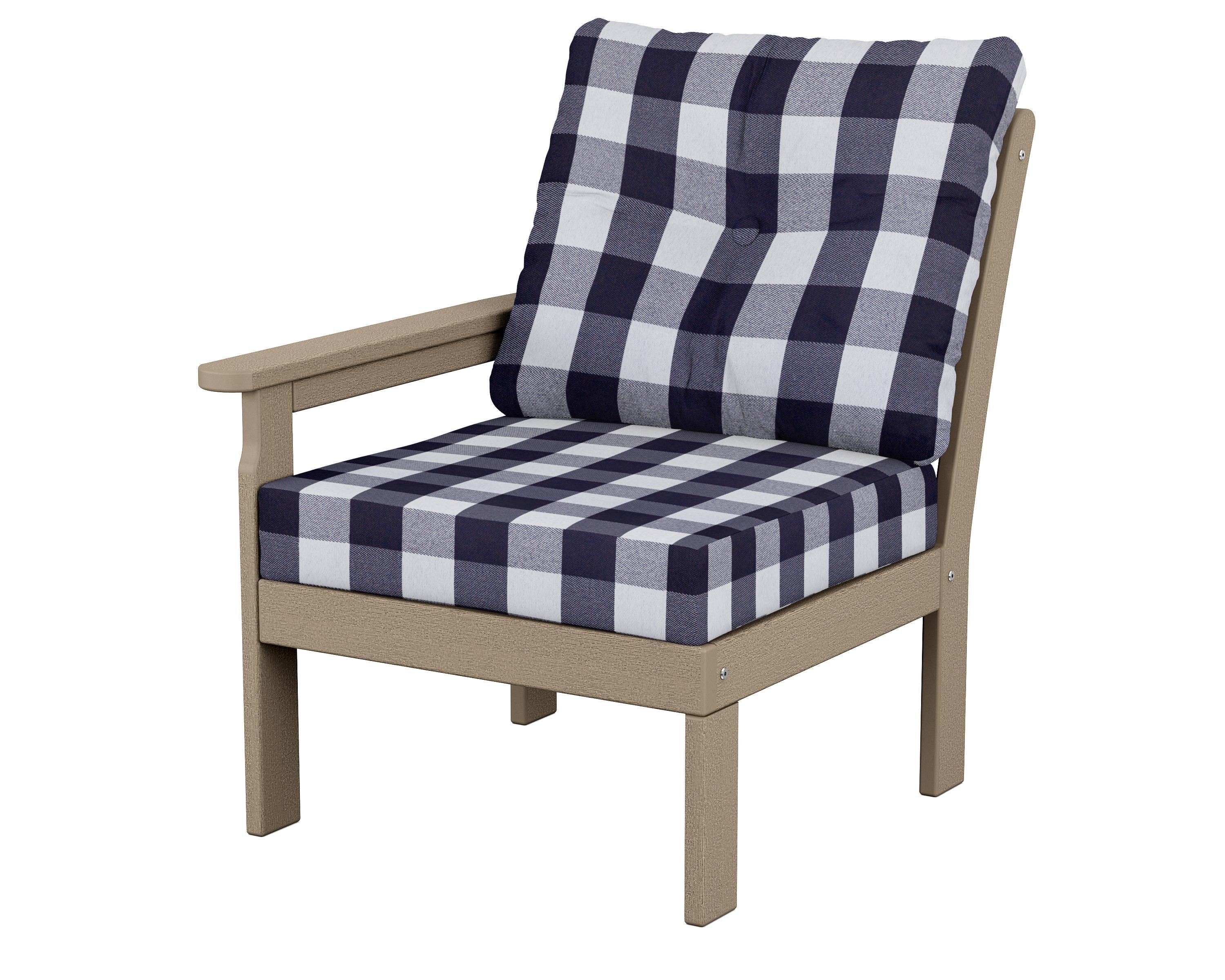 POLYWOOD® Vineyard Modular Left Arm Chair in Vintage Sahara / Buffalo Plaid Navy