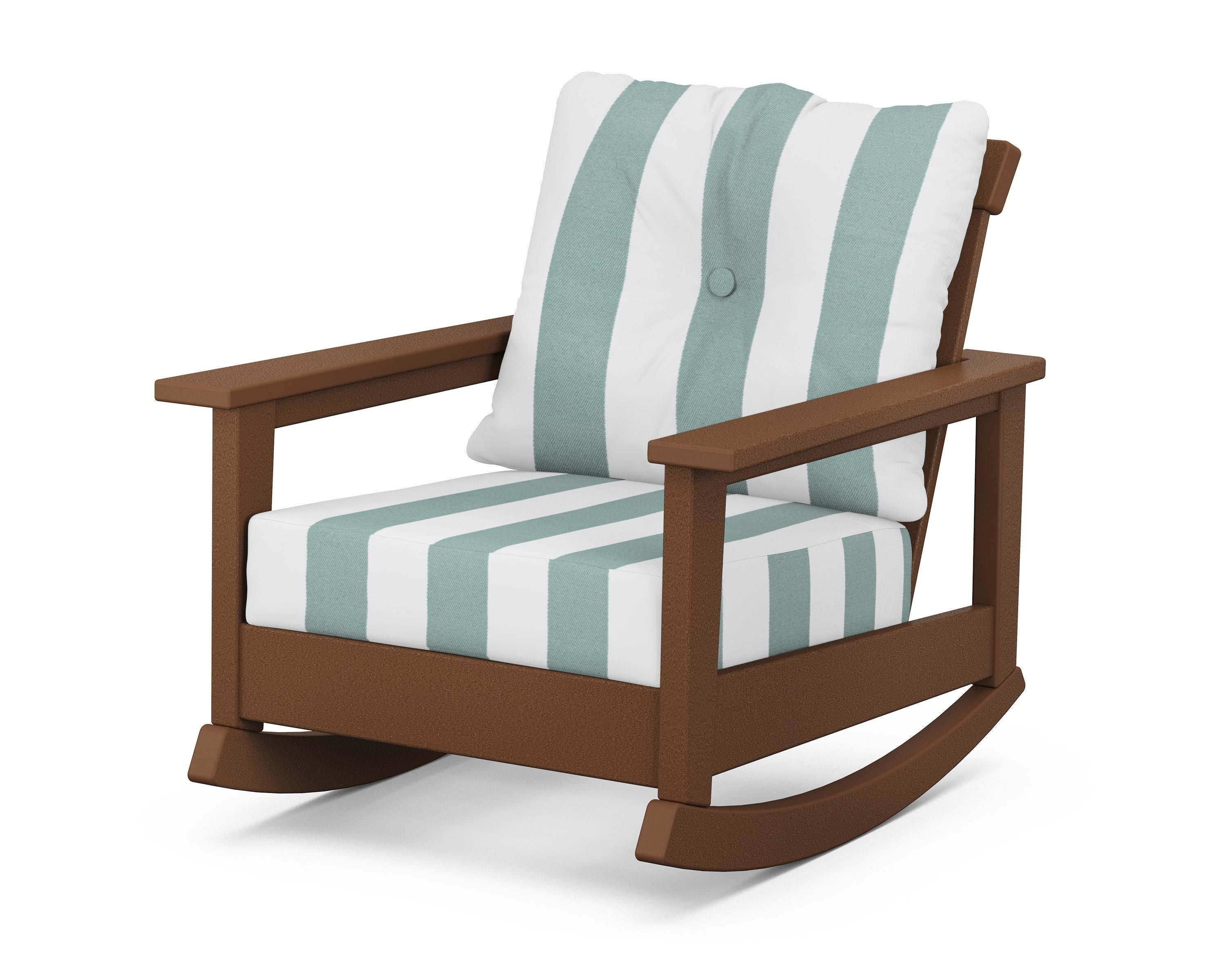 POLYWOOD® Prescott Deep Seating Rocking Chair in Teak / Cabana Stripe Glacier Spa