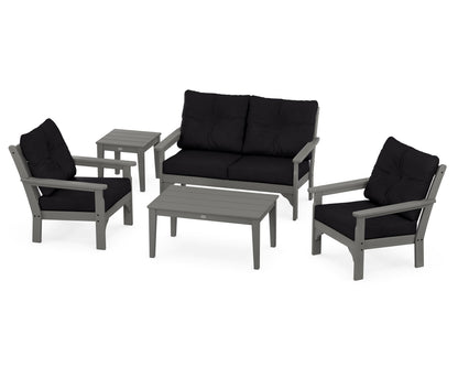 POLYWOOD® Vineyard 5-Piece Deep Seating Set in Slate Grey / Midnight Linen