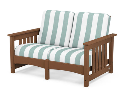 POLYWOOD® Club Mission Loveseat in Teak / Cabana Stripe Glacier Spa