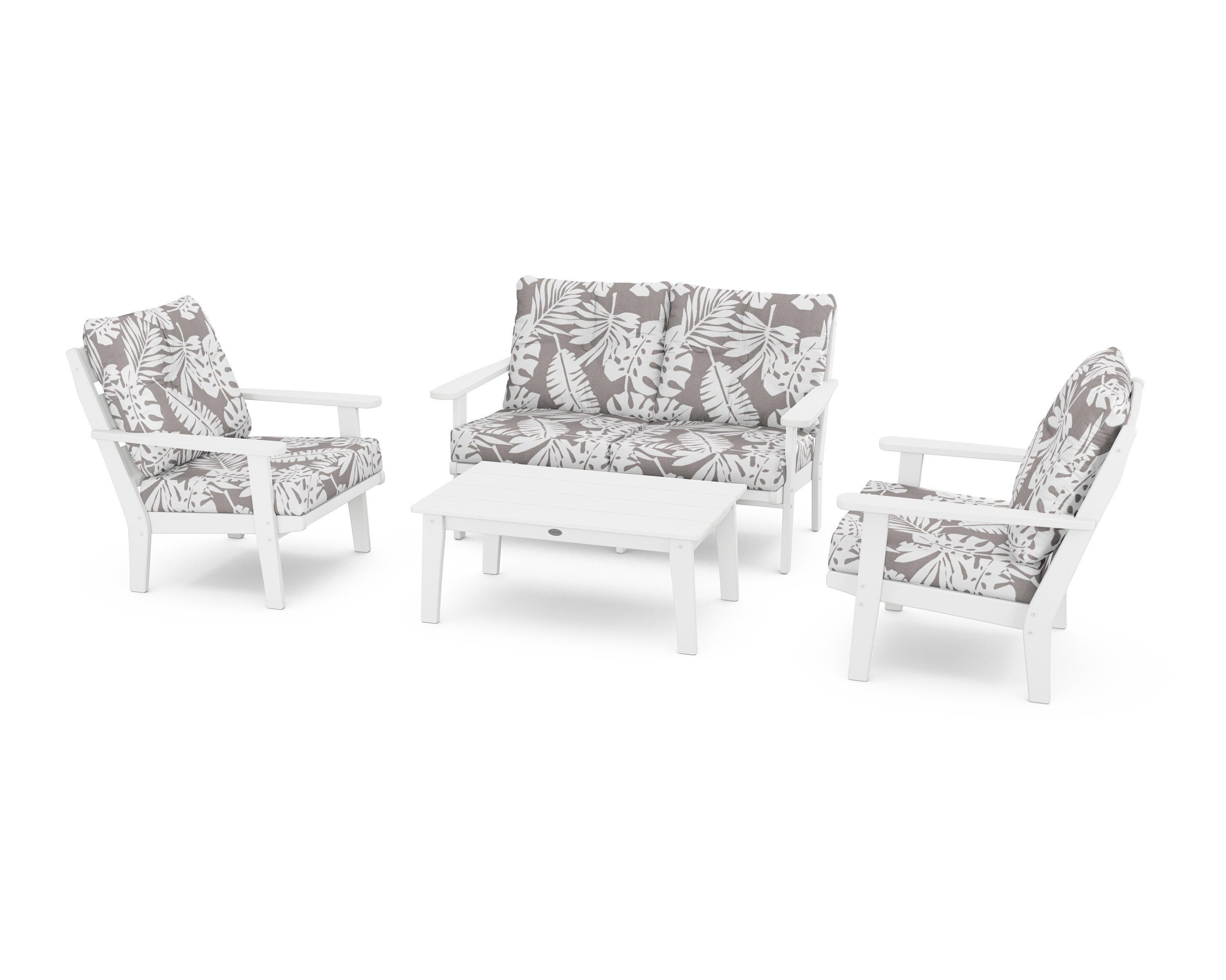 POLYWOOD® Lakeside 4-Piece Deep Seating Set in White / Leaf Grey Mist