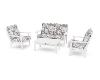 POLYWOOD® Lakeside 4-Piece Deep Seating Set in White / Leaf Grey Mist