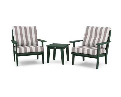 POLYWOOD® Lakeside 3-Piece Deep Seating Chair Set in Green / Cabana Stripe Grey Mist