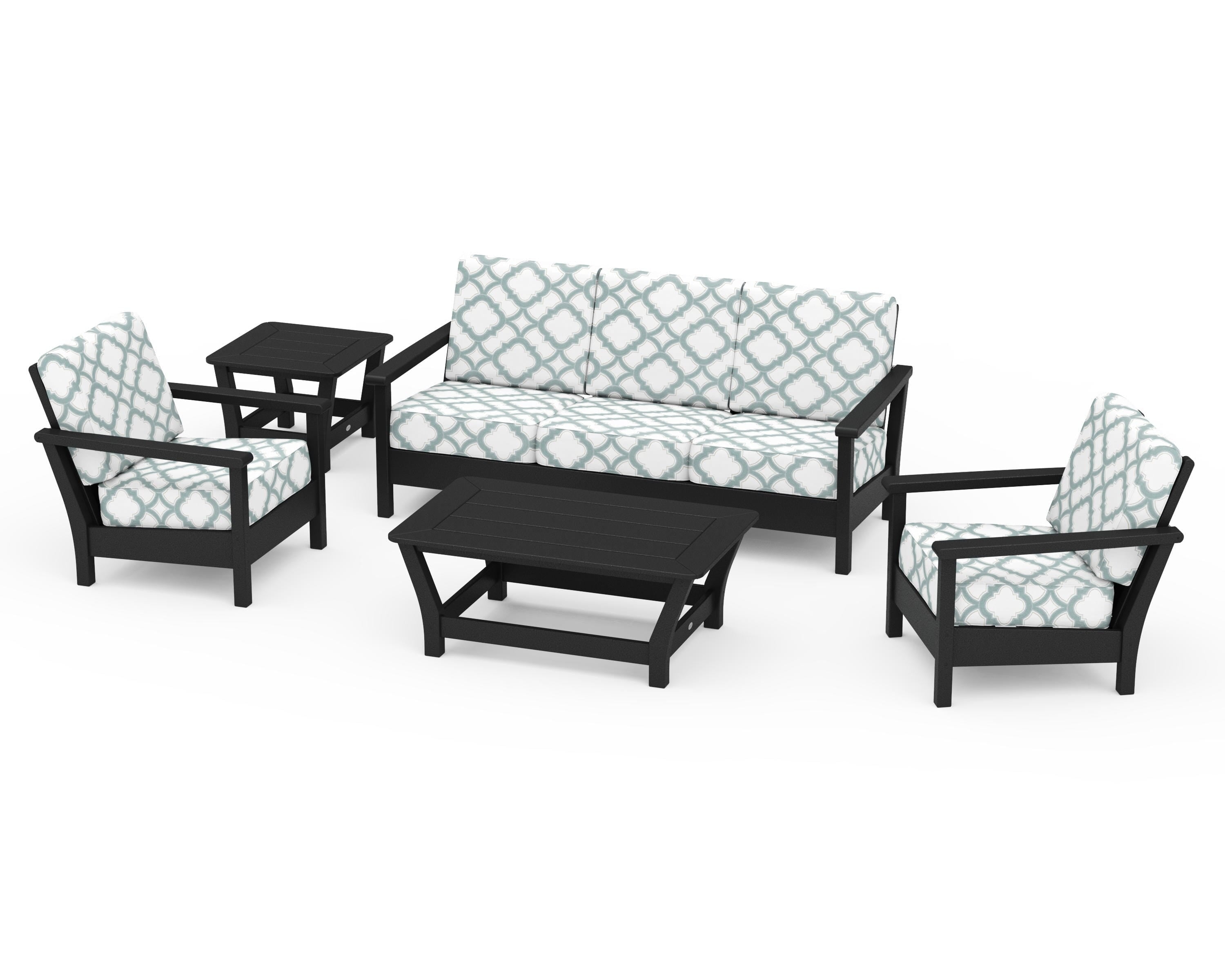 POLYWOOD® Harbour 5-Piece Deep Seating Set in Black / Trellis Glacier Spa