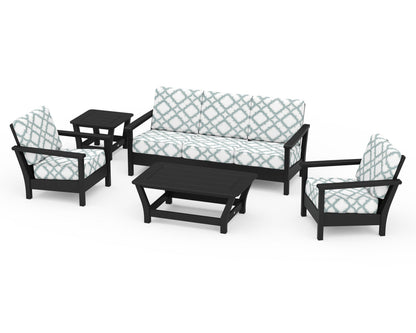 POLYWOOD® Harbour 5-Piece Deep Seating Set in Black / Trellis Glacier Spa