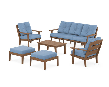 POLYWOOD® Lakeside 6-Piece Lounge Sofa Set in Teak / Sky Blue