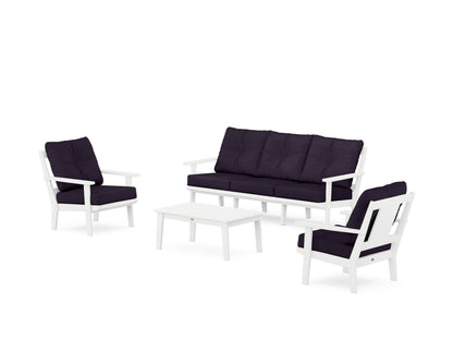 POLYWOOD® Prairie 4-Piece Deep Seating Set with Sofa in White / Navy Linen