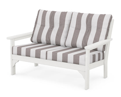 POLYWOOD® Vineyard Deep Seating Loveseat in Vintage White / Cabana Stripe Grey Mist