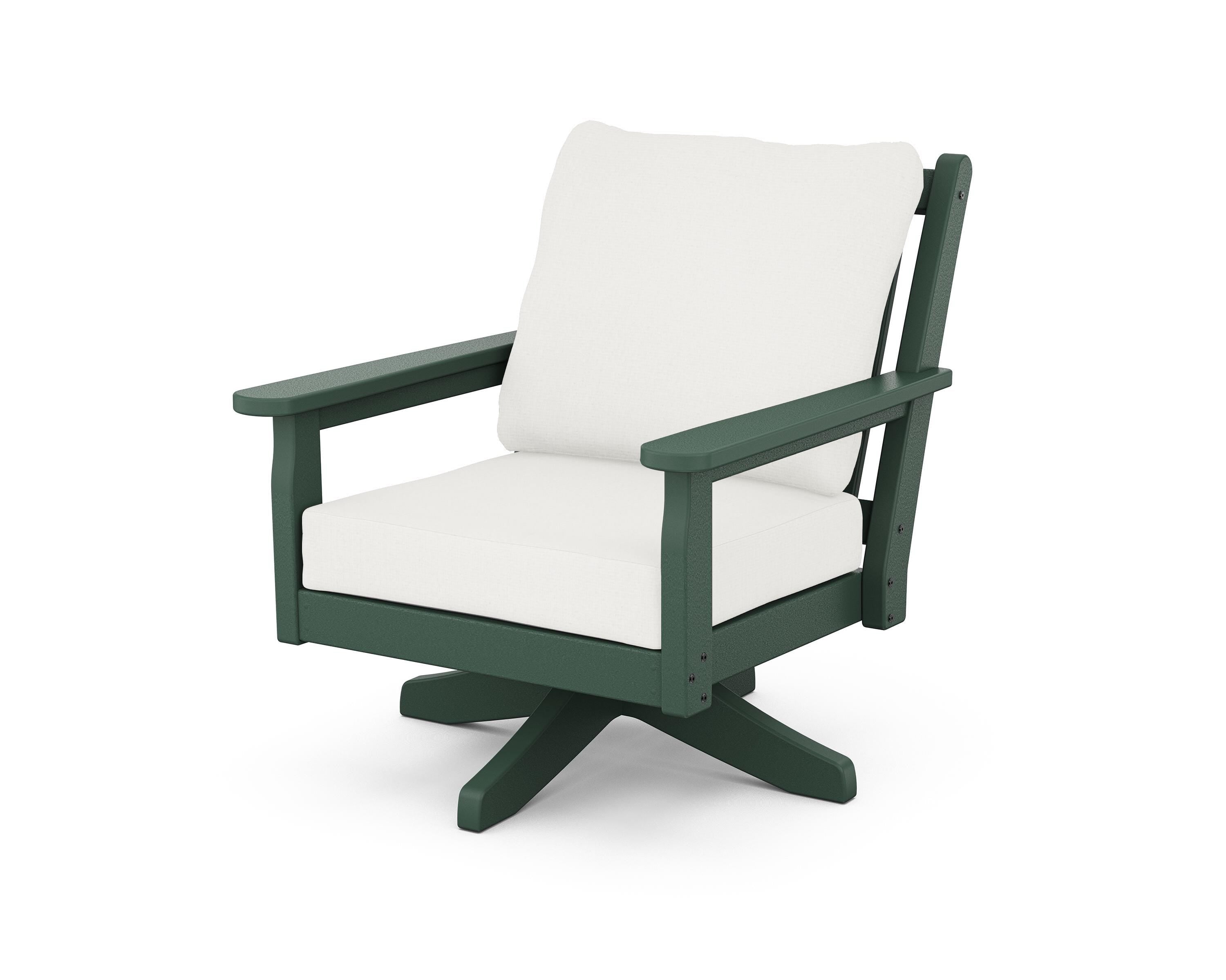 POLYWOOD® Chippendale Deep Seating Swivel Chair in Green / Natural Linen