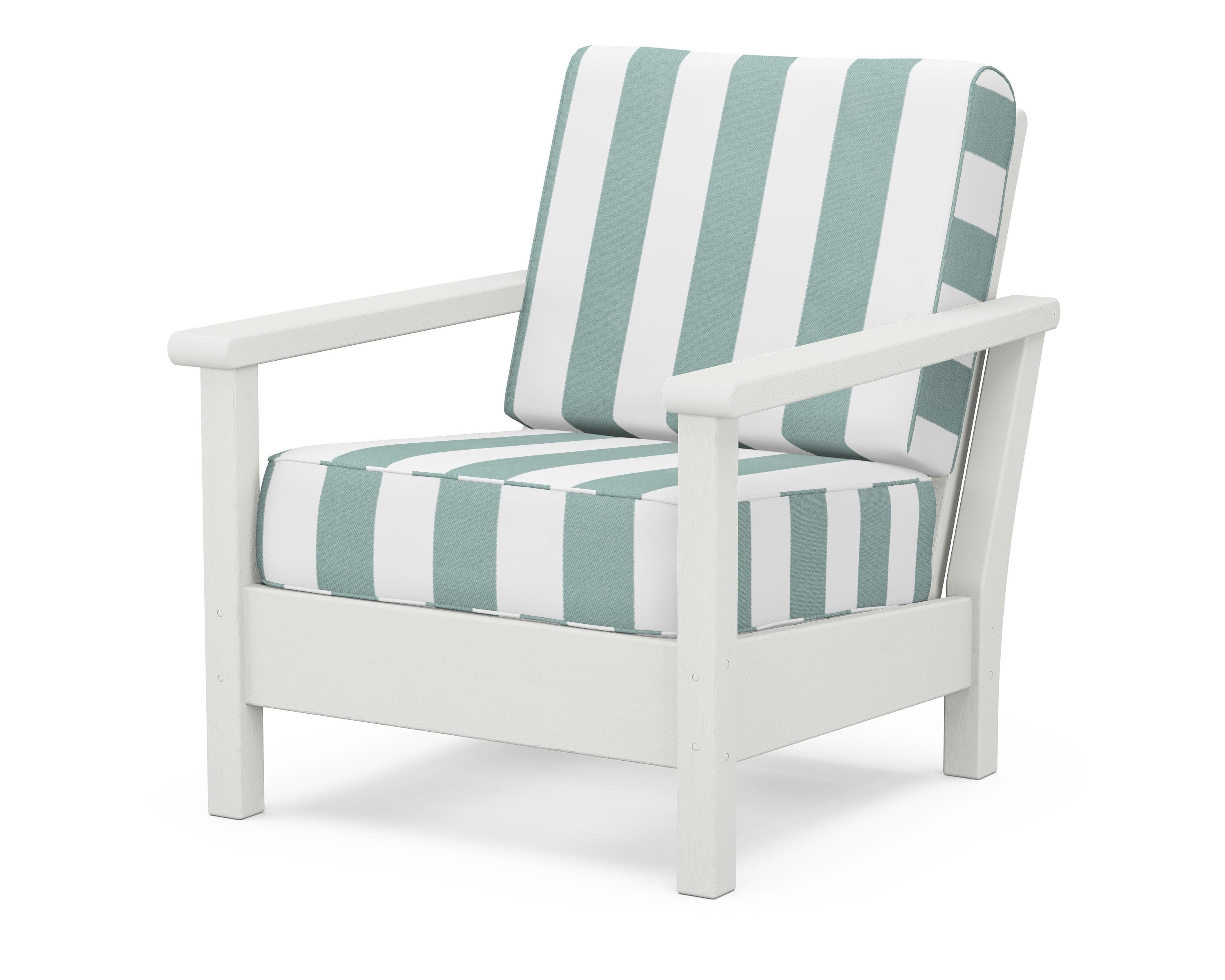 POLYWOOD® Harbour Deep Seating Chair in Vintage White / Cabana Stripe Glacier Spa