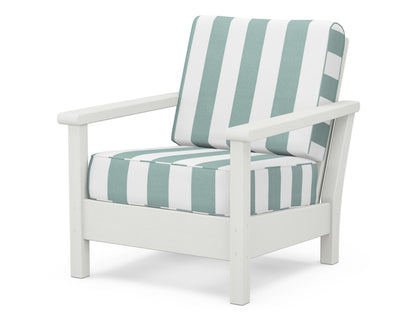 POLYWOOD® Harbour Deep Seating Chair in Vintage White / Cabana Stripe Glacier Spa