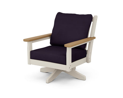 POLYWOOD® Chippendale Deep Seating Swivel Chair in Sand / Natural / Navy Linen