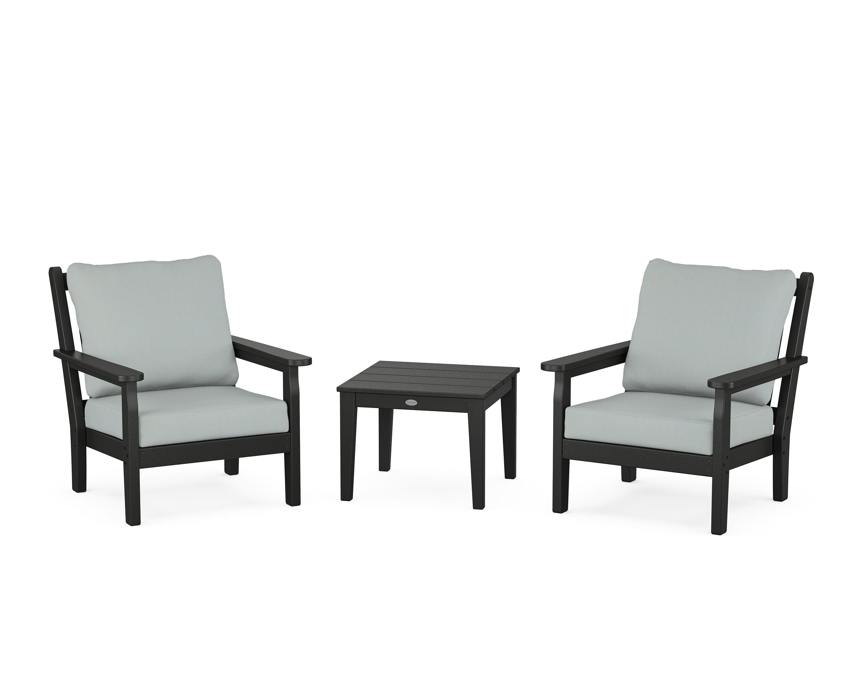 POLYWOOD® Chippendale 3-Piece Deep Seating Set in Black / Spa