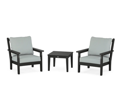 POLYWOOD® Chippendale 3-Piece Deep Seating Set in Black / Spa