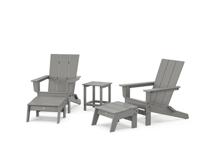 POLYWOOD® 5-Piece Modern Studio Folding Adirondack Set with Ottomans and Side Table  in Slate Grey