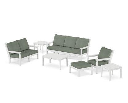 POLYWOOD® Chippendale 7-Piece Deep Seating Set in White / Cast Sage