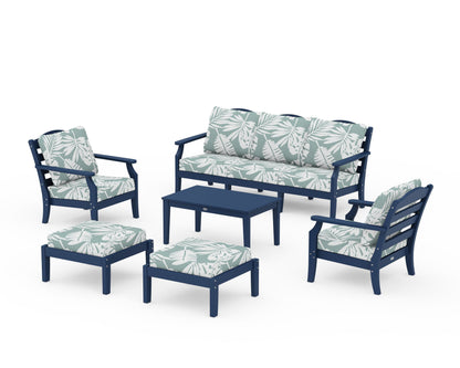 Draper James™ by  POLYWOOD® Savannah 6-Piece Lounge Sofa Set in Navy / Leaf Glacier Spa