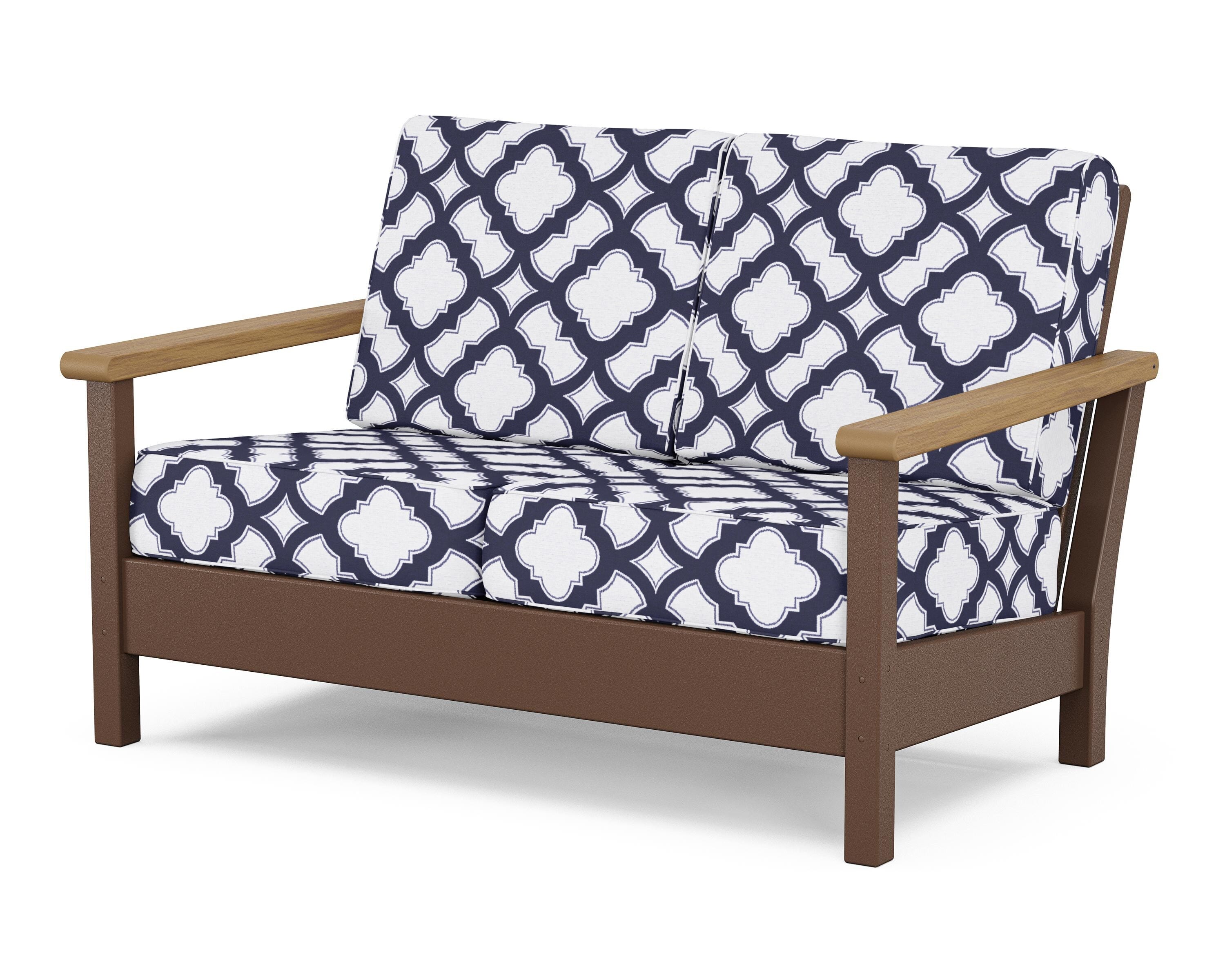 POLYWOOD® Harbour Deep Seating Loveseat in Mahogany / Natural / Trellis Navy