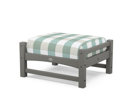 POLYWOOD® Club Ottoman in Slate Grey / Buffalo Plaid Glacier Spa