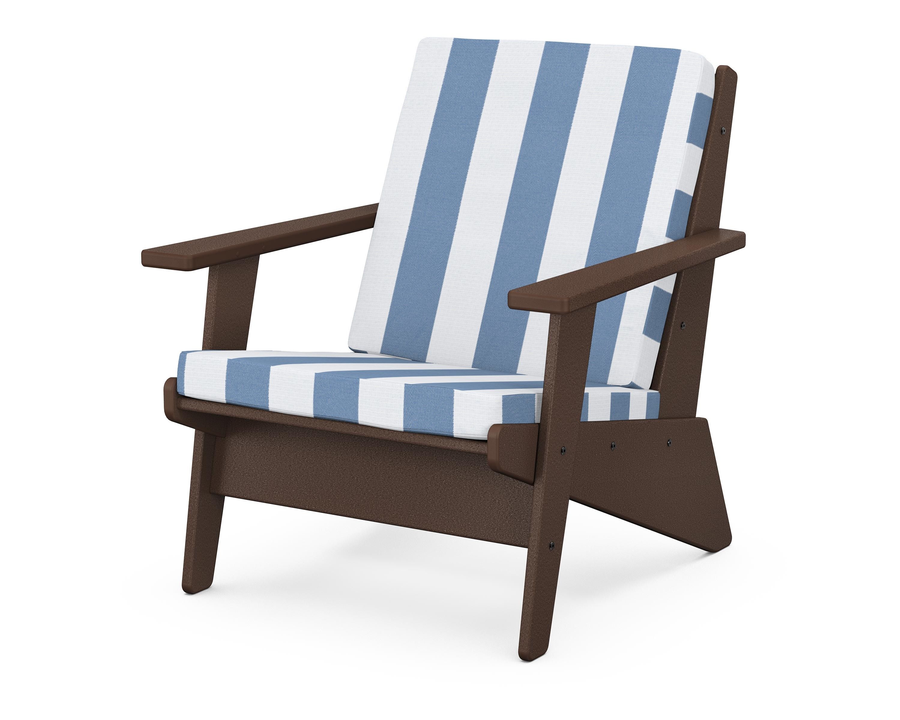 POLYWOOD® Riviera Modern Lounge Chair in Mahogany / Cabana Stripe Sky Blue