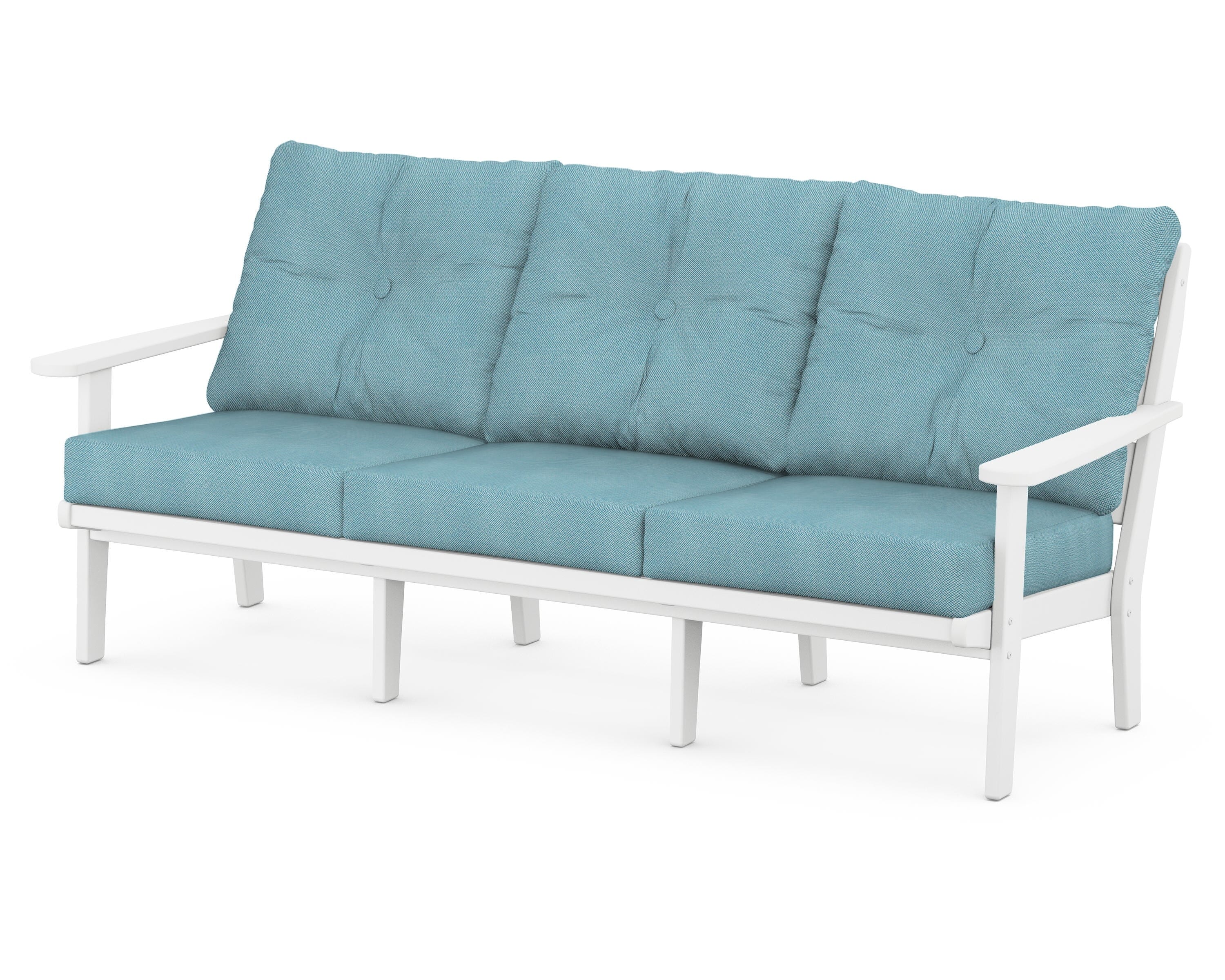 POLYWOOD® Lakeside Deep Seating Sofa in White / Lattice Sky Blue