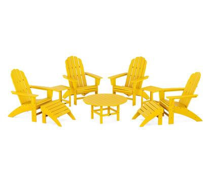 POLYWOOD® Vineyard Curveback Adirondack Chair 9-Piece Conversation Set in Lemon