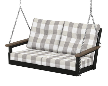 POLYWOOD® Vineyard Deep Seating Swing in Black / Kona / Buffalo Plaid Grey Mist