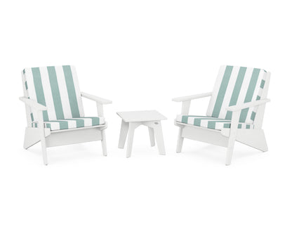 POLYWOOD® Riviera Modern Lounge 3-Piece Set in White / Cabana Stripe Glacier Spa