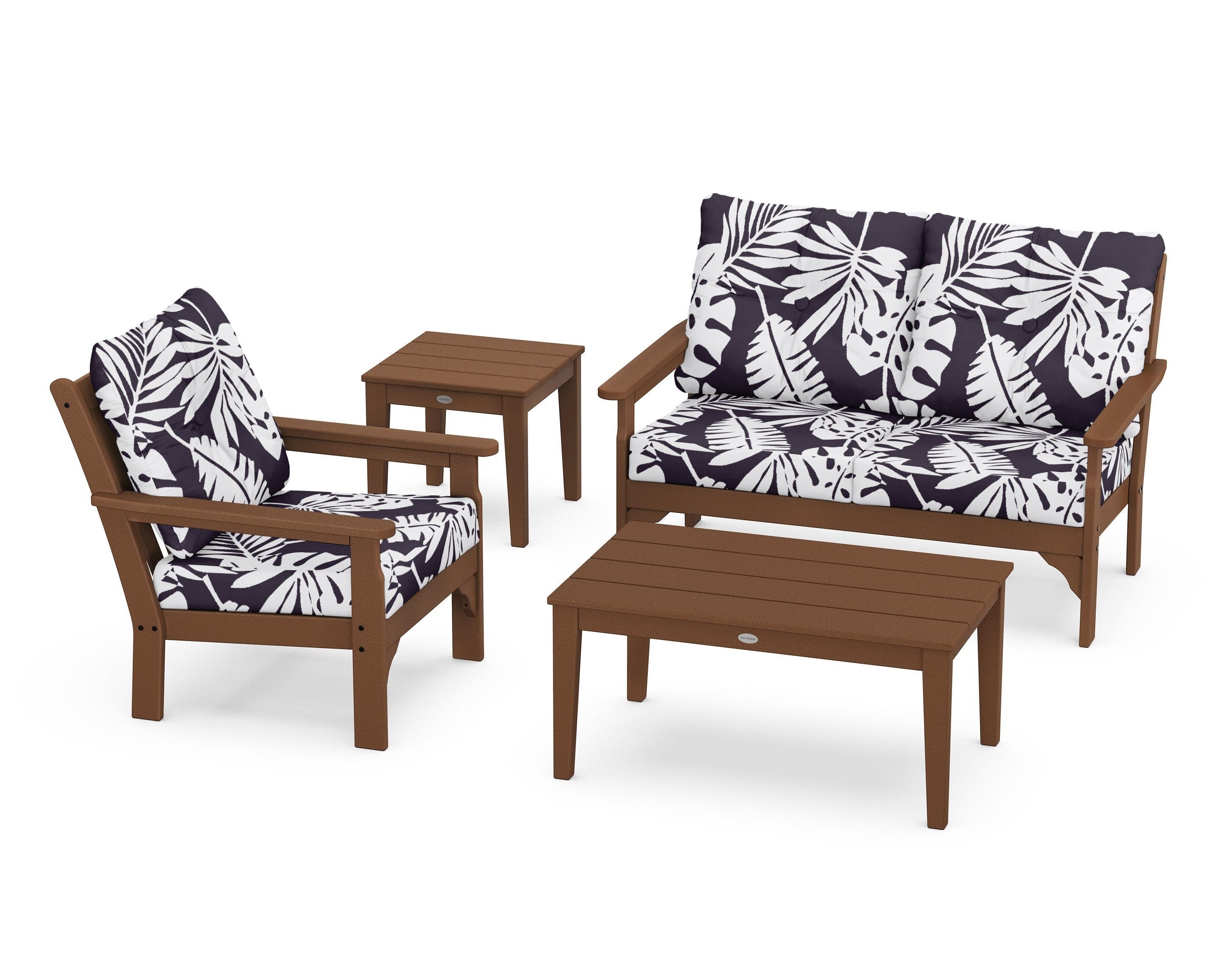 POLYWOOD® Vineyard 4-Piece Deep Seating Set in Teak / Leaf Navy