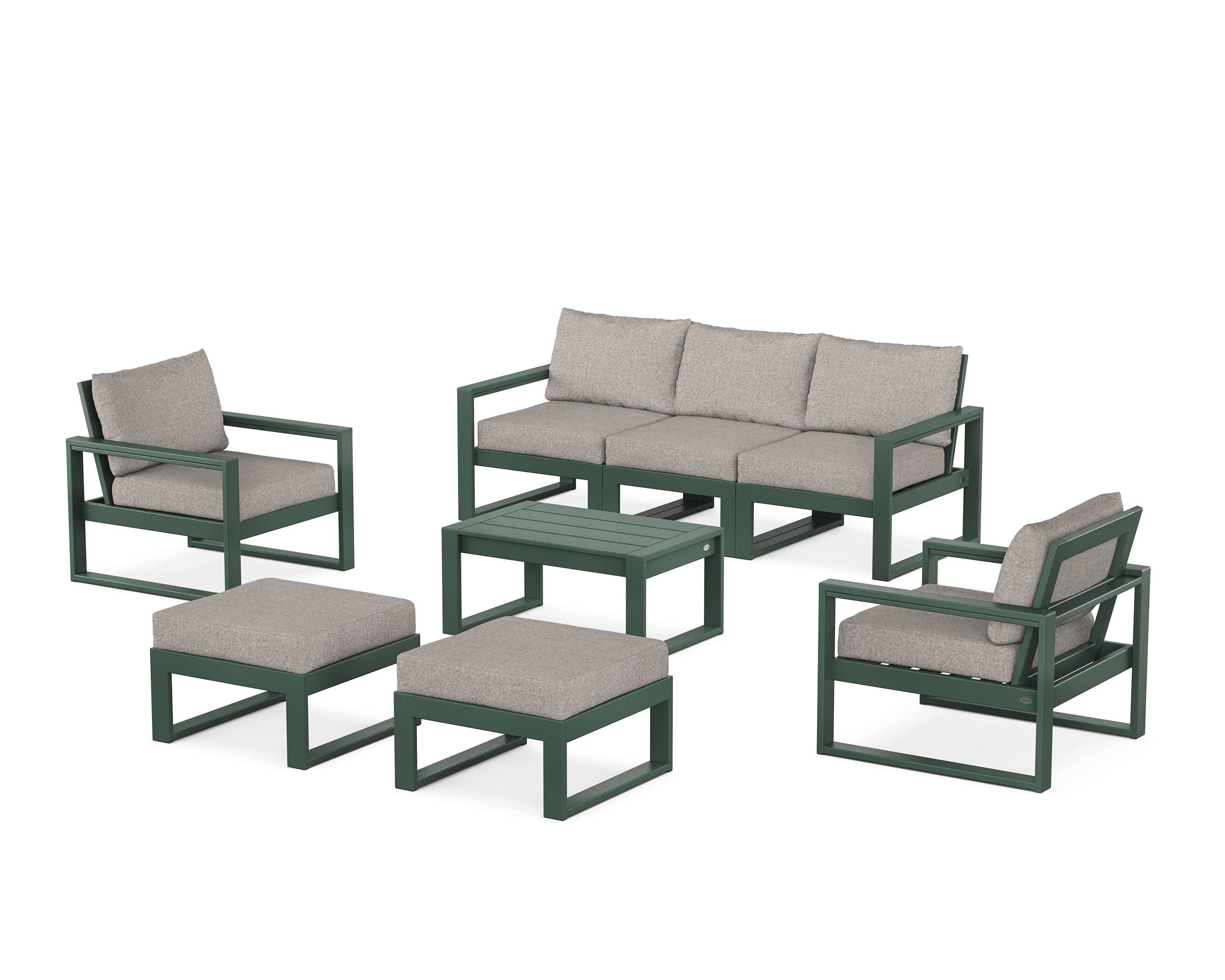 POLYWOOD® EDGE Sectional 8-Piece Lounge Sofa Set in Green / Weathered Tweed