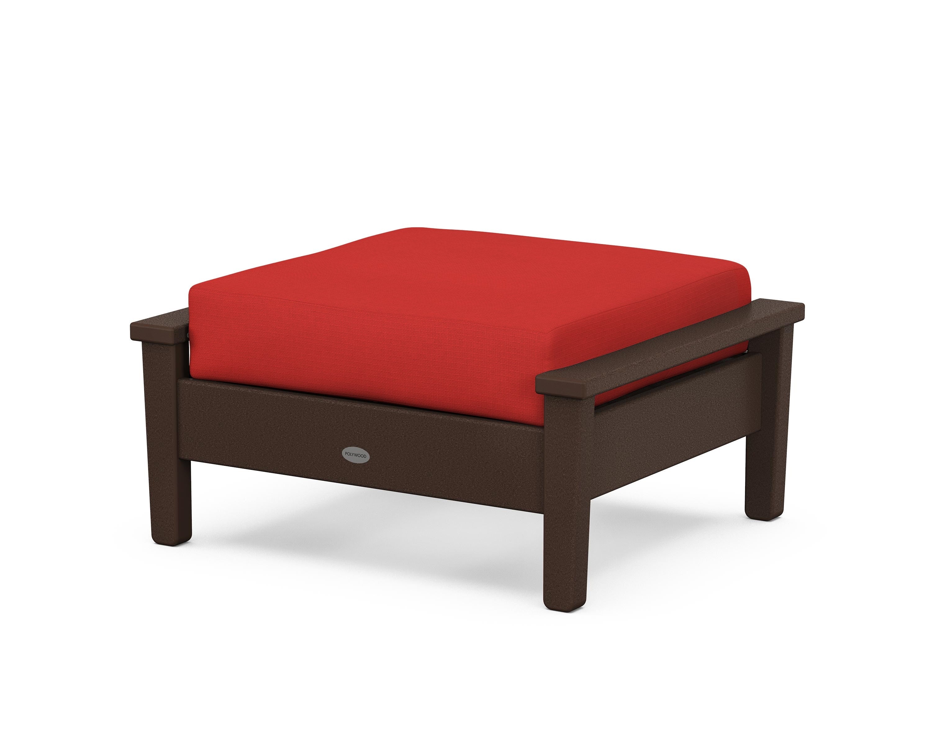 POLYWOOD® Prescott Deep Seating Ottoman in Mahogany / Crimson Linen