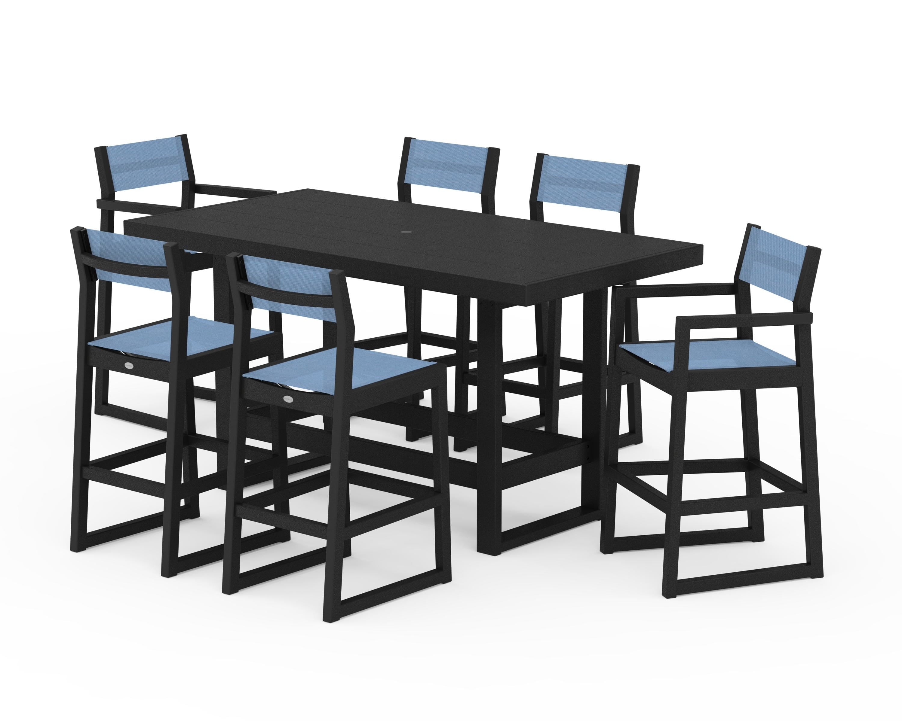 POLYWOOD® EDGE Sling 7-Piece Bar Table Set in Black / Poolside Sling