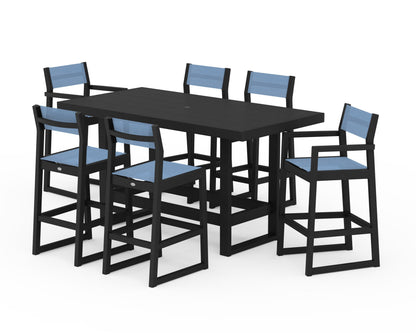 POLYWOOD® EDGE Sling 7-Piece Bar Table Set in Black / Poolside Sling