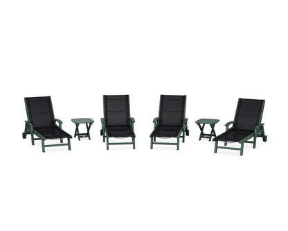 POLYWOOD® Coastal Chaise 6-Piece Set with Wheels in Green / Black Sling