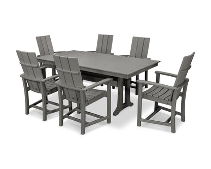 POLYWOOD® Modern Adirondack 7-Piece Farmhouse Dining Set with Trestle Legs in Slate Grey