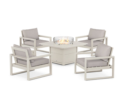 POLYWOOD® EDGE Sectional 5-Piece Deep Seating Set with Fire Pit Table in Sand / Dune Burlap