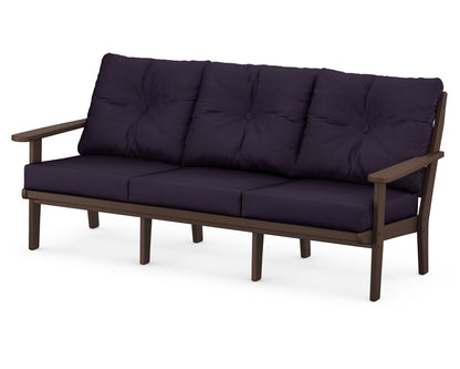 POLYWOOD® Lakeside Deep Seating Sofa in Mahogany / Navy Linen