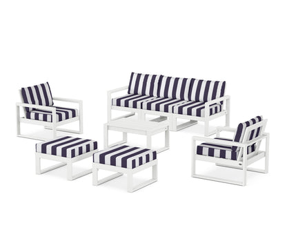 POLYWOOD® EDGE Sectional 8-Piece Lounge Sofa Set in White / Cabana Stripe Navy